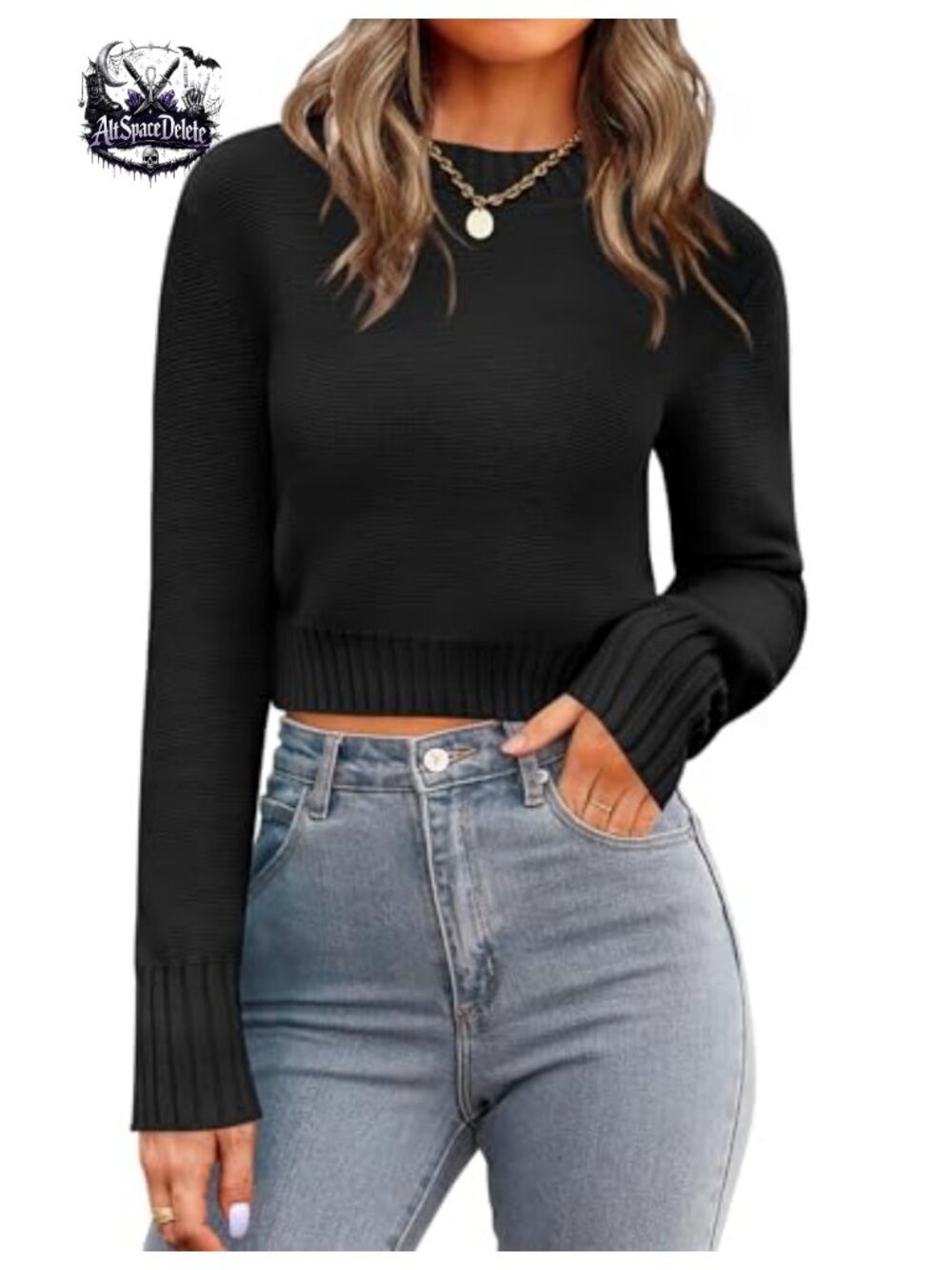 Zeagoo Womens Cropped Crewneck Sweater Long Sleeve Knit Pullover Top